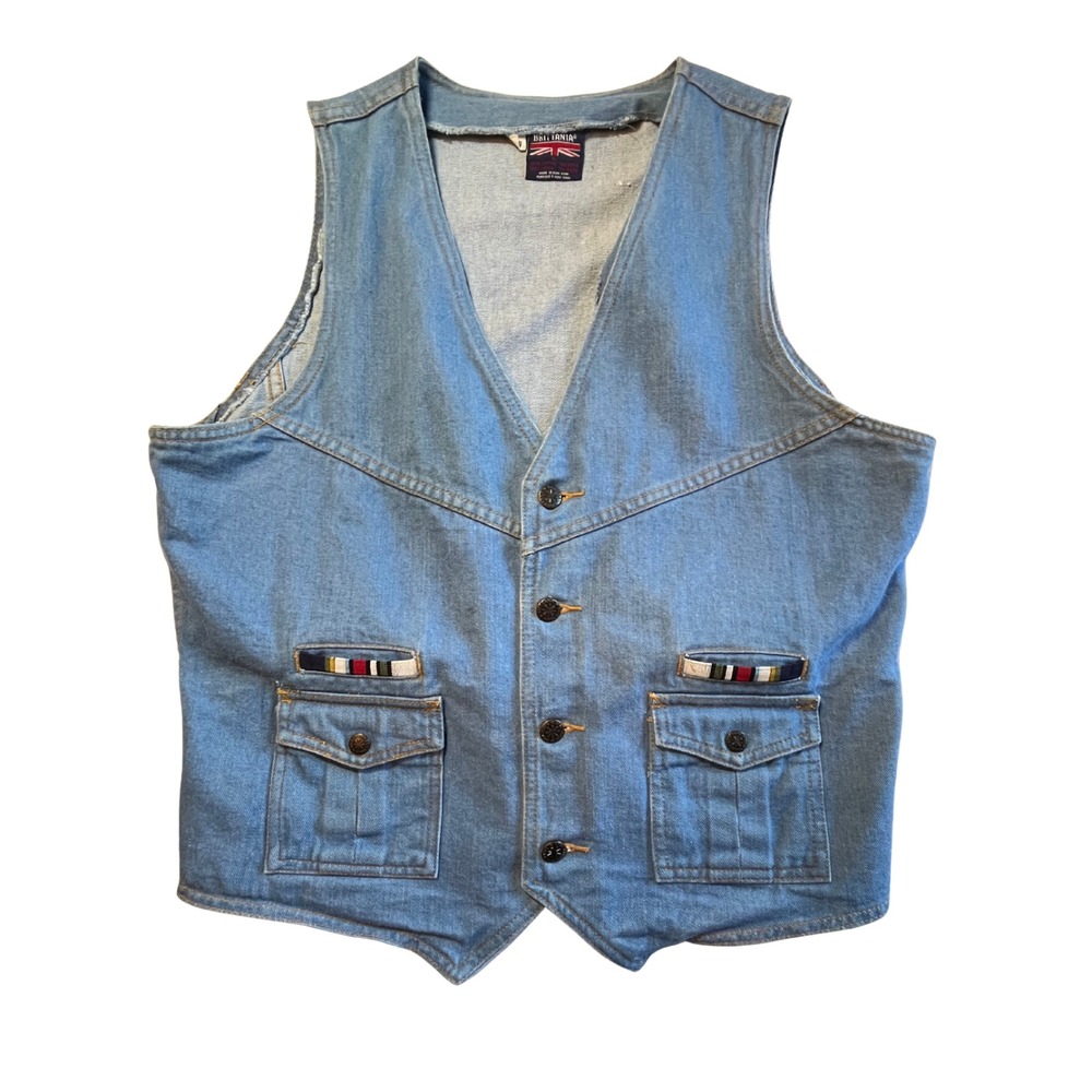 Vintage 1970s Brittania Denim Vest L‎ Cotton Button-Front Retro Streetwear Hippy